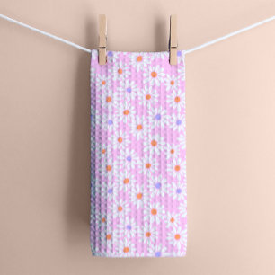 Pastel Retro Daisy Florals on Pale Pink Kitchen Towel