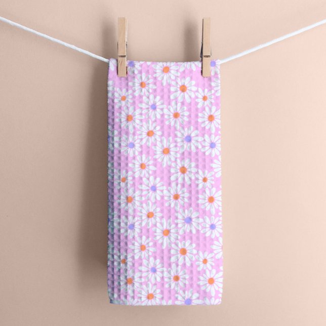 Pastel Retro Daisy Florals on Pale Pink Kitchen Towel (Creator Uploaded)