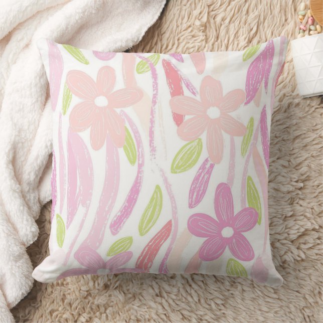 Pastel Retro Floral (10) Throw Pillow (Blanket)