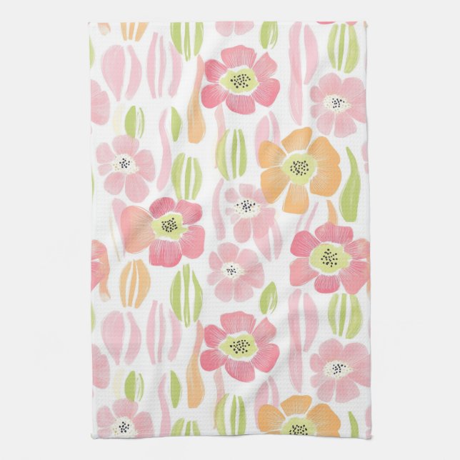 Pastel Retro Floral (1) Kitchen Towel (Vertical)