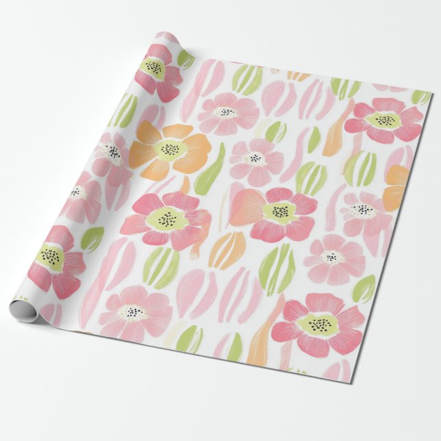 Pastel Retro Floral (1) Wrapping Paper (Unrolled)