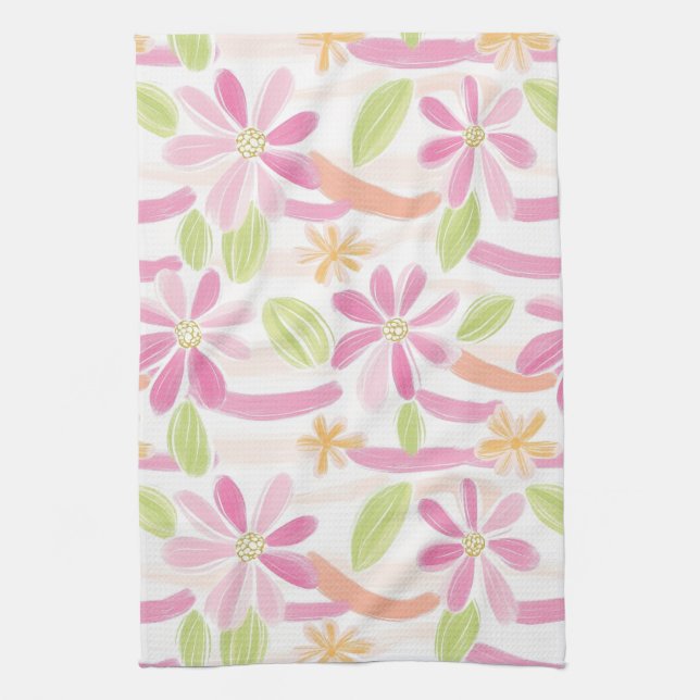 Pastel Retro Floral (2) Kitchen Towel (Vertical)