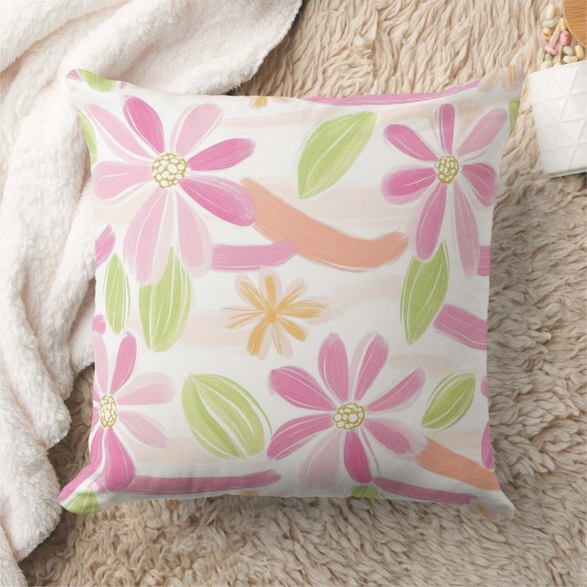 Pastel Retro Floral (2) Throw Pillow (Blanket)