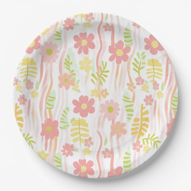 Pastel Retro Floral (3) Paper Plate (Front)