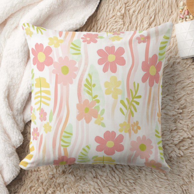 Pastel Retro Floral (3) Throw Pillow (Blanket)