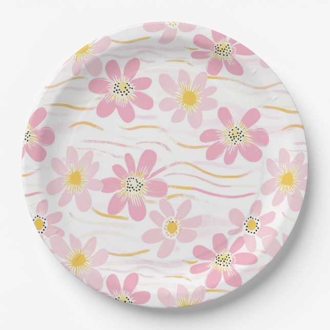 Pastel Retro Floral (4) Paper Plate (Front)