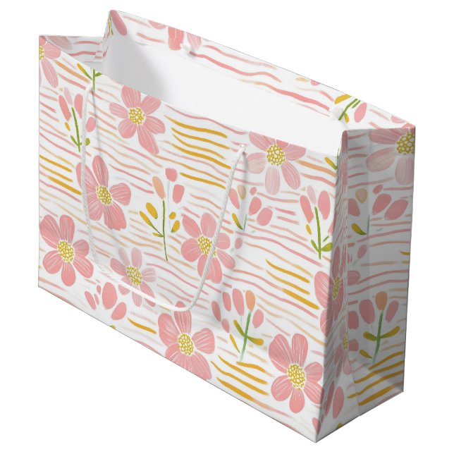 Pastel Retro Floral (6) Large Gift Bag (Front Angled)