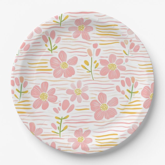 Pastel Retro Floral (6) Paper Plate (Front)