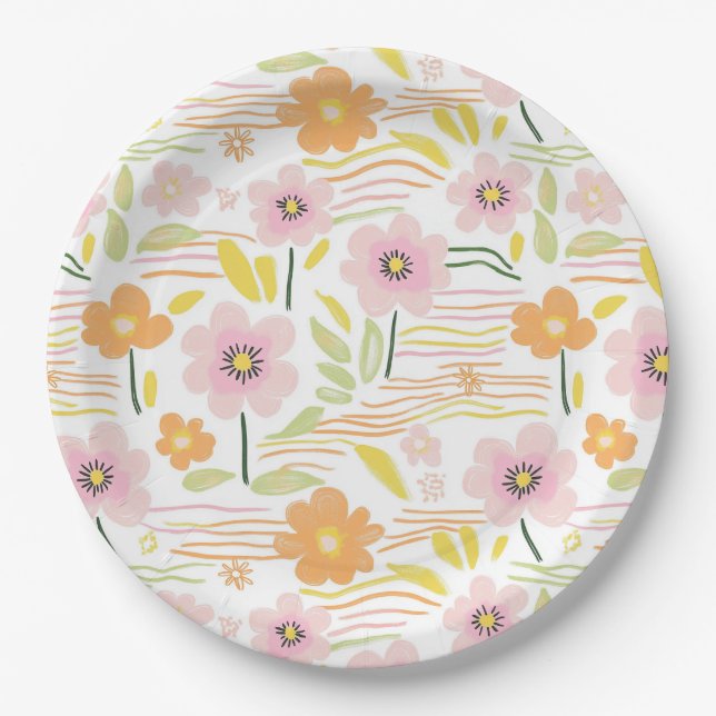 Pastel Retro Floral (7) Paper Plate (Front)
