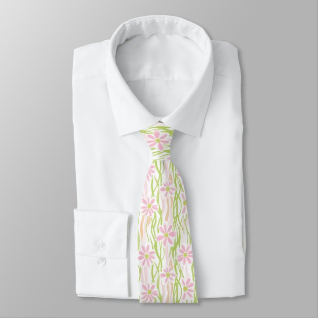 Pastel Retro Floral (8) Tie (Tied)