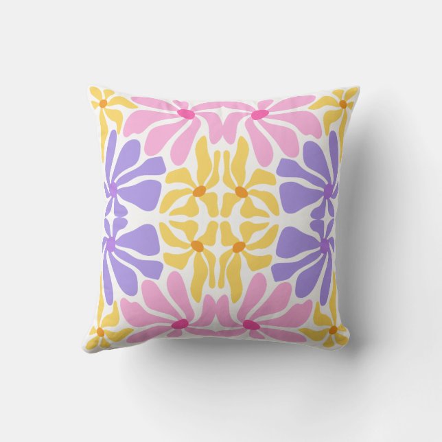 Pastel Retro Floral - Vibrant Kaleidoscope Pattern Throw Pillow (Back)