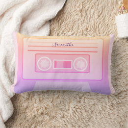 Pastel Retro Light Pink 90s y2k Cassette Dorm Lumbar Pillow