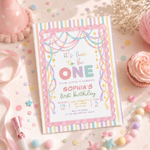 Pastel Retro Paper Chains Girl 1st Birthday Invitation