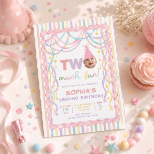 Pastel Retro Paper Chains Girl 2nd Birthday Invitation