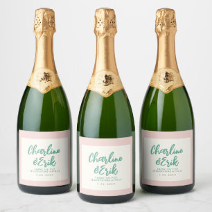 Pastel Retro Pinky Handwriting wedding  Sparkling Wine Label
