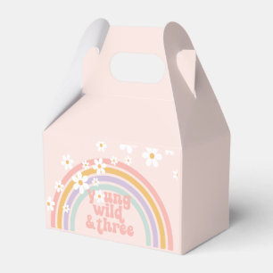 Pastel Retro Rainbow with Daisies Young Wild Three Favor Box
