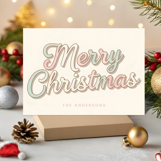 Pastel Retro Script Merry Christmas Holiday Card (Creator Uploaded)