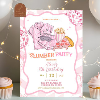 Pastel Retro Slumber Party Girl Birthday Invitation