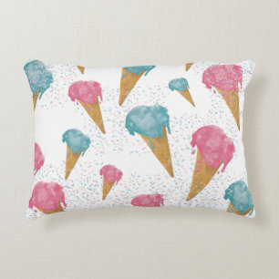 Pastel Retro Watercolor Ice Cream & Sprinkles Accent Pillow