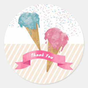 Pastel Retro Watercolor Ice Cream & Sprinkles  Classic Round Sticker
