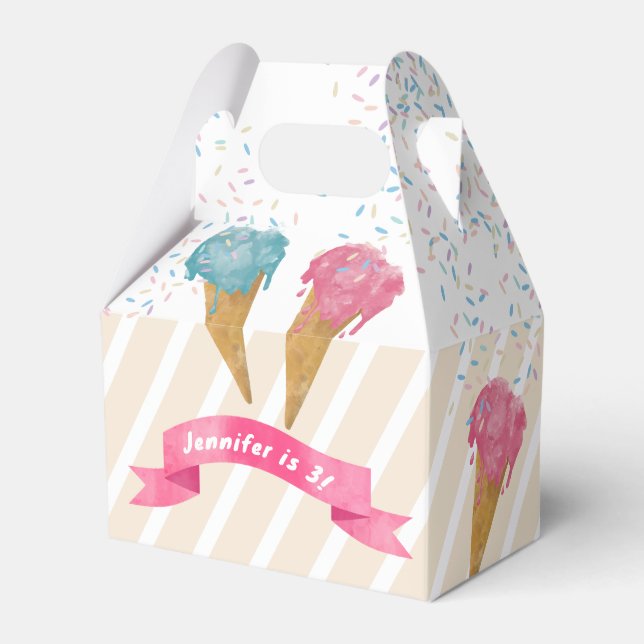 Pastel Retro Watercolor Ice Cream & Sprinkles Favor Box (Front Side)