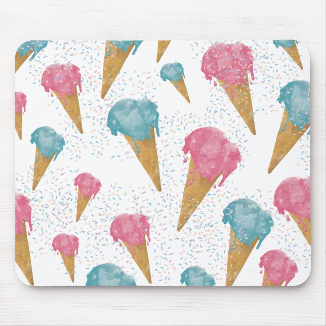Pastel Retro Watercolor Ice Cream & Sprinkles  Mouse Pad (Front)