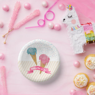 Pastel Retro Watercolor Ice Cream & Sprinkles  Paper Plate
