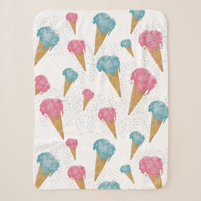 Pastel Retro Watercolor Ice Cream & Sprinkles   Sherpa Blanket (Front)