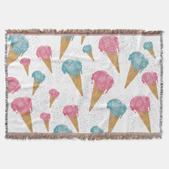 Pastel Retro Watercolor Ice Cream & Sprinkles  Throw Blanket (Front)