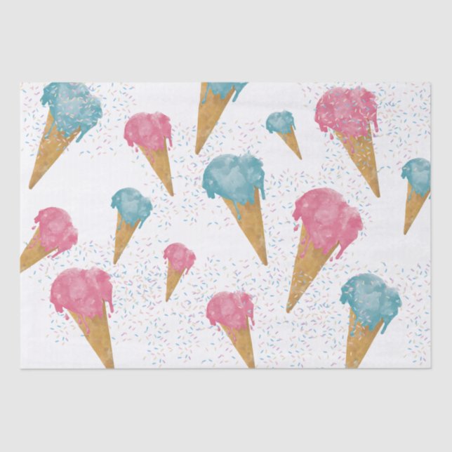 Pastel Retro Watercolor Ice Cream & Sprinkles Tissue Paper (Front)