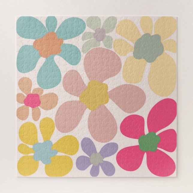 Pastel Retro Wavy Flowers Jigsaw Puzzle (Vertical)
