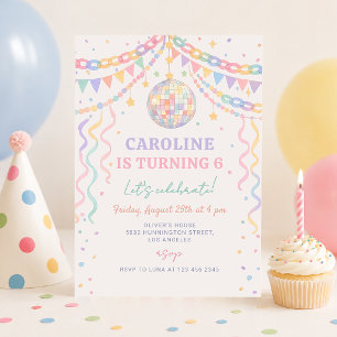 Pastel Retro Whimsical Disco Garland Birthday Invitation