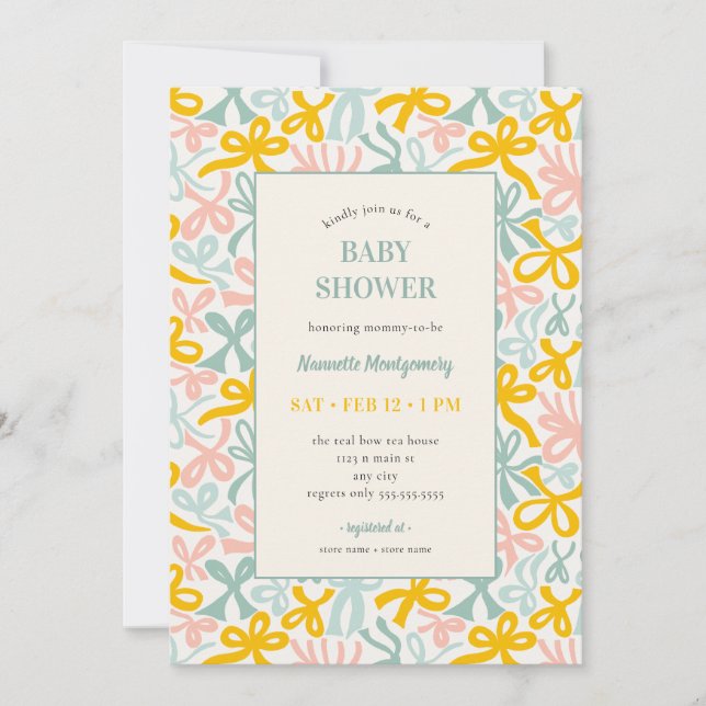 Pastel Ribbons and Bows Baby Shower Invitation (Front)