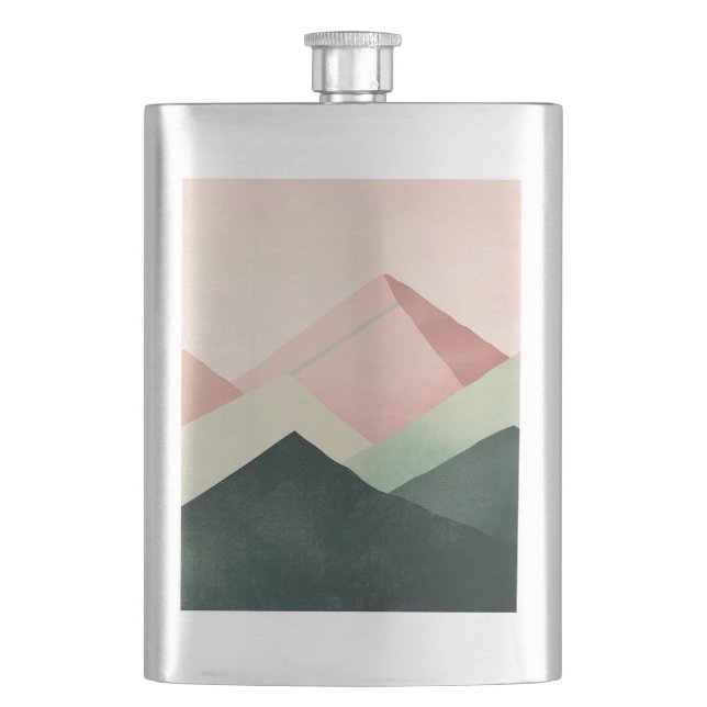 Pastel Ridge – Geometric Mountain Landscape #1 Hip Flask (Front)