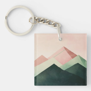 Pastel Ridge – Geometric Mountain Landscape #1 Keychain