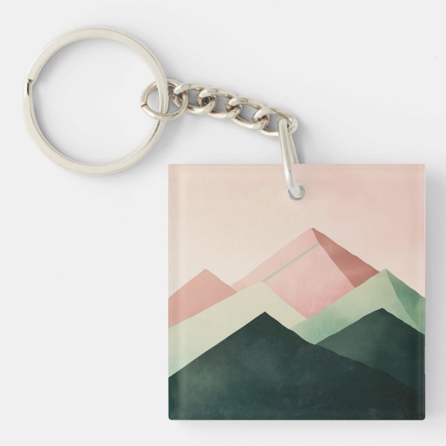 Pastel Ridge – Geometric Mountain Landscape #1 Keychain (Front)