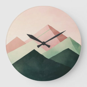 Pastel Ridge – Geometric Mountain Landscape #1 Large Clock