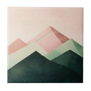 Pastel Ridge – Geometric Mountain Landscape #1 Tile
