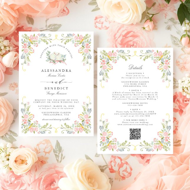 Pastel Rococo Garden Ornate Floral Wedding QR Invitation (Creator Uploaded)