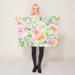 Pastel romantic garden fleece blanket