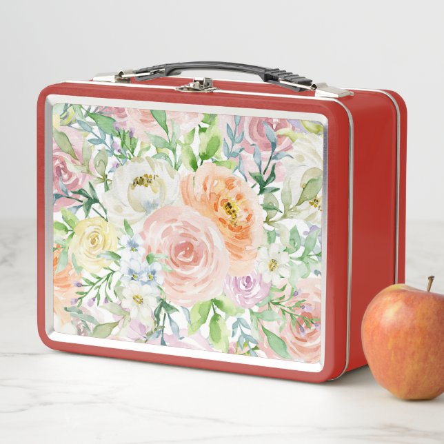 Pastel romantic garden metal lunch box (In Situ)