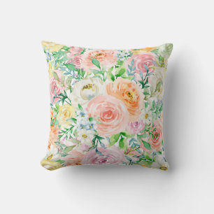 Pastel romantic garden throw pillow