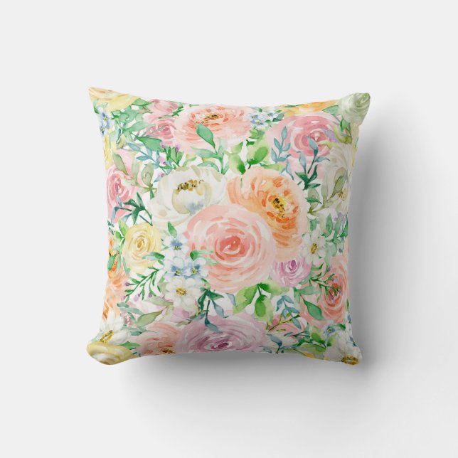 Pastel romantic garden throw pillow (Front)