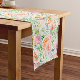 Pastel Romantic Roses Pattern Short Table Runner