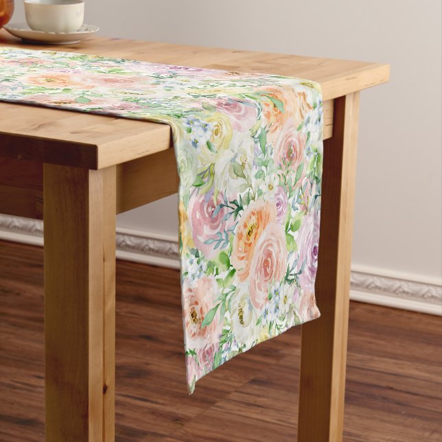 Pastel Romantic Roses Pattern Short Table Runner (In Situ)