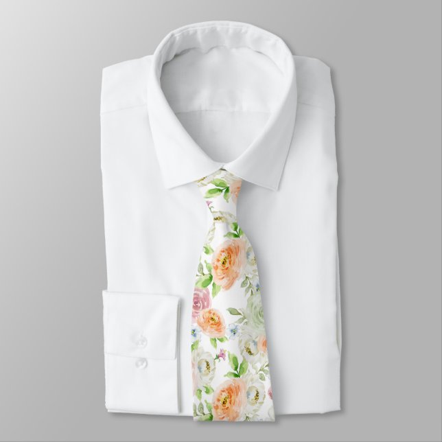 Pastel Romantic Roses Pattern Tie (Tied)