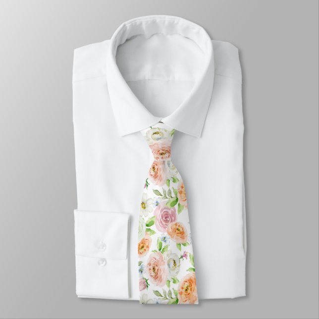 Pastel Romantic Roses Pattern Tie (Tied)