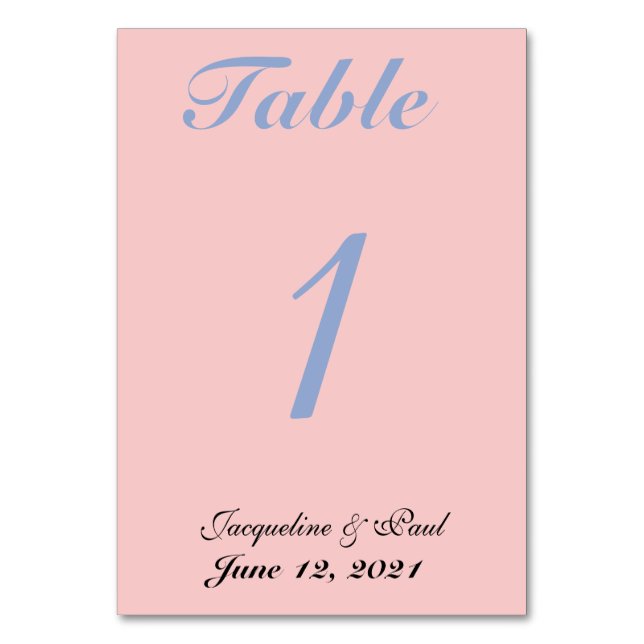 Pastel Rose and Blue Wedding Reception Numbers Table Number (Front)
