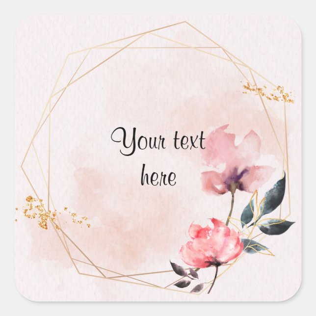 Pastel Rose and gold frame elegant template Square Sticker (Front)