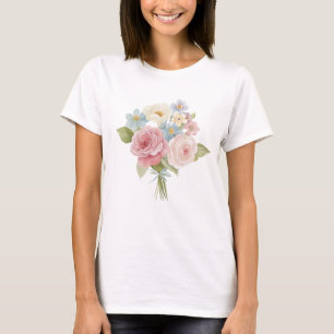 Pastel Rose and Wildflower Watercolor Bouquet T-Shirt